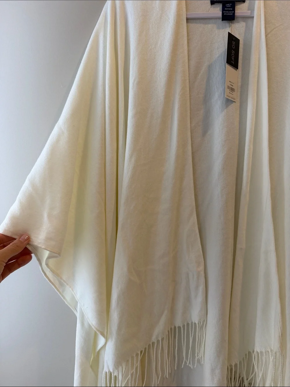 Adrienne Vittadini So Soft Fringe Ruana Wrap in Ivory, One Size NWT